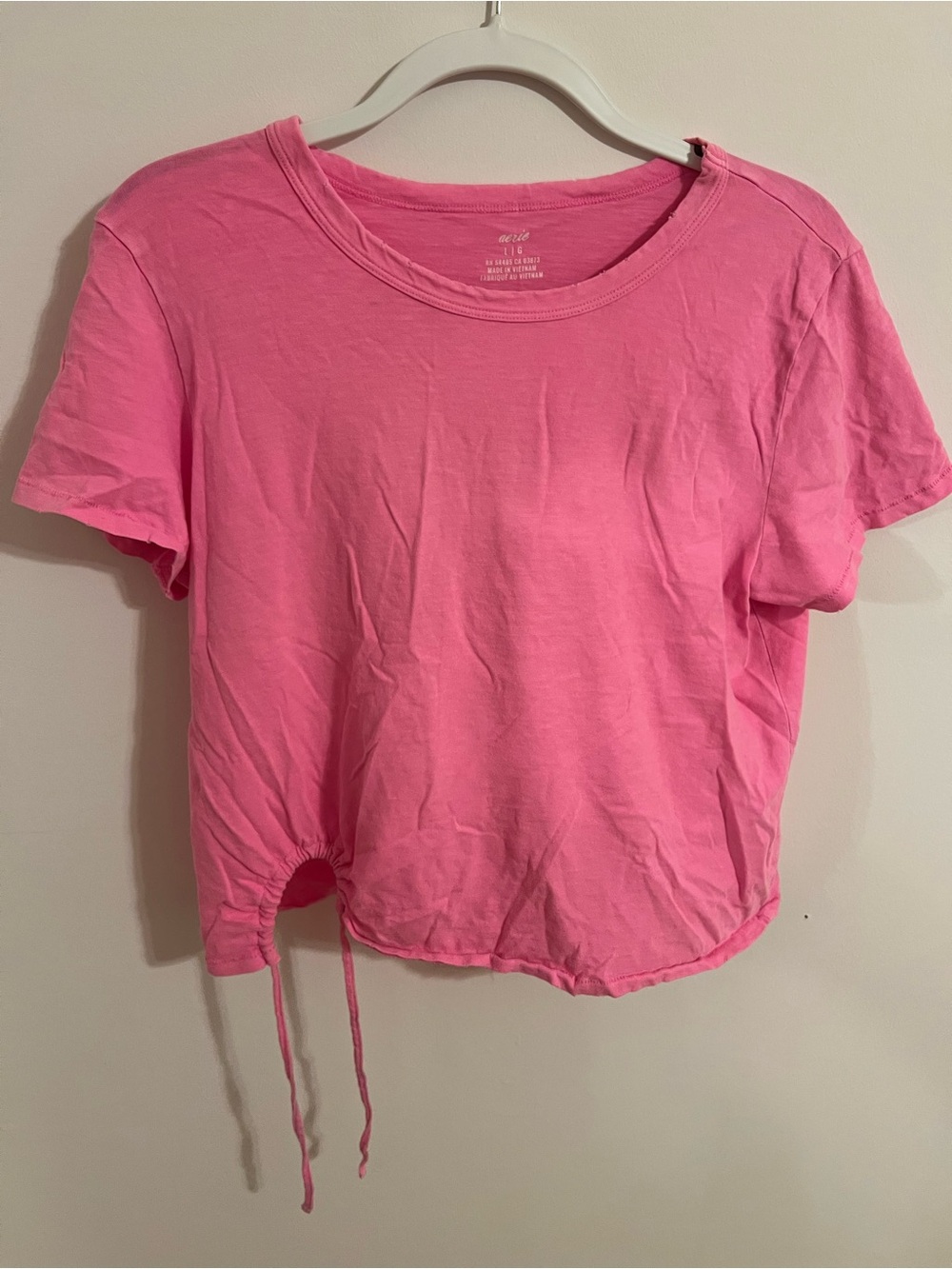 aerie Pink Short Sleeve Drawstring Crop Top